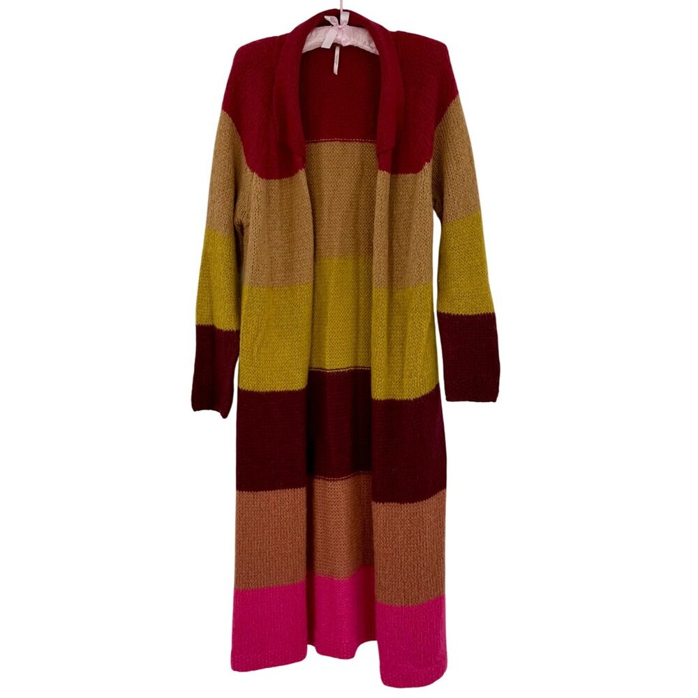 Free People Multicolored Knit Maxi Cardigan | Vtg Y2K Boho Grandmacore Grunge Lg - Picture 3 of 16